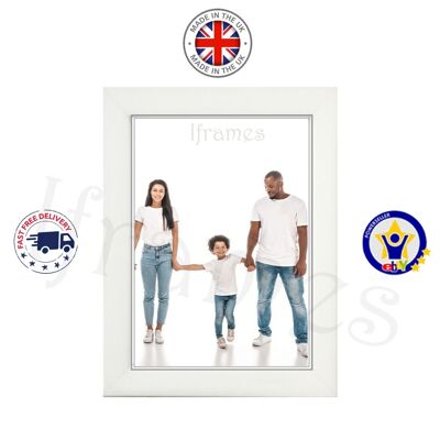MDF Wooden Photo Frame, 30mm (W) x 15 (D), Wrapped in White 9" X 6" (Inches), Comes with our Crystal Clear perspex sheet, Sizes Up to 12" x 12" Come With A Kickstand, All frames come with potrait and landscape hanging hooks
