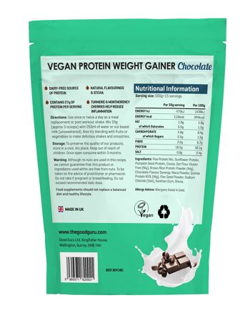 Protéine végétalienne Gainer de poids Chocolat Sachet de 500 g 2