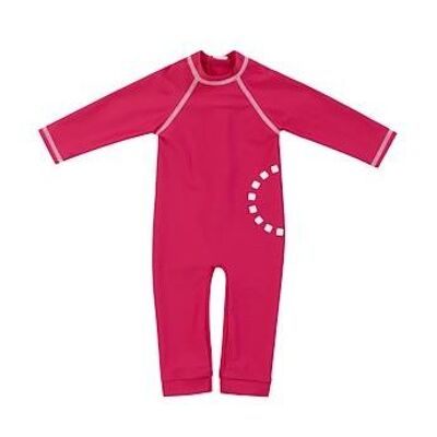 Magenta/ white long-sleeved baby all-in-one swimsuit