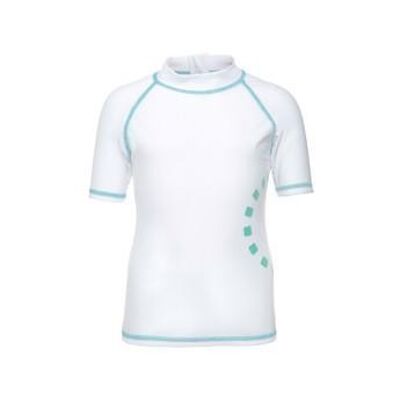 White/ turquoise short-sleeved rash top (zipped)