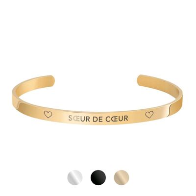 CUFF BRACELET WITH GOLDEN MESSAGE "SOEUR DE CŒUR"