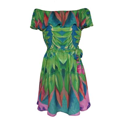 Schulterfreies Kleid Grüne Spirale