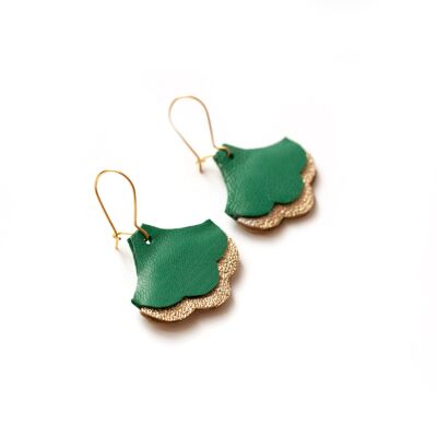 Ginkgo Art Deco Ohrringe - grünes und goldenes Leder