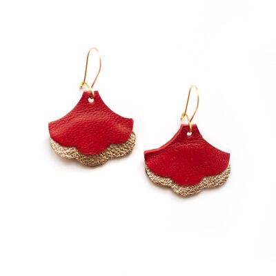 Ginkgo Art Deco earrings - red and gold leather