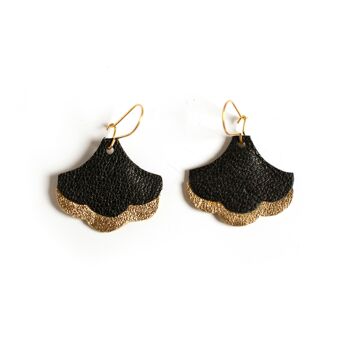 Boucles d'oreilles Ginkgo Art Déco - cuir noir 1