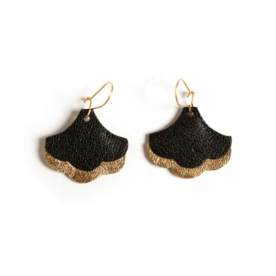 Boucles d'oreilles Ginkgo Art Déco - cuir noir