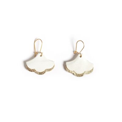 Ginkgo Art Deco earrings - white and gold leather