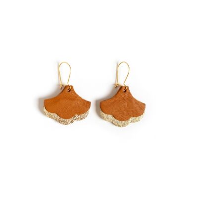 Ginkgo Art Deco earrings - brown leather