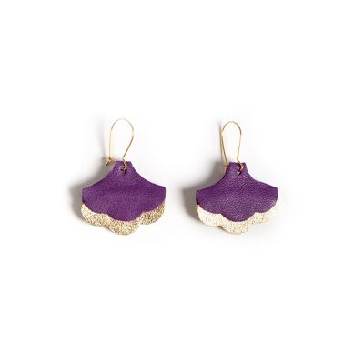 Boucles d'oreilles Ginkgo Art Déco - cuir violet