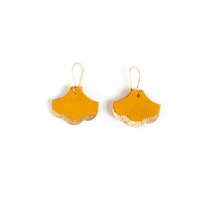 Ginkgo Art Deco earrings - ocher yellow leather