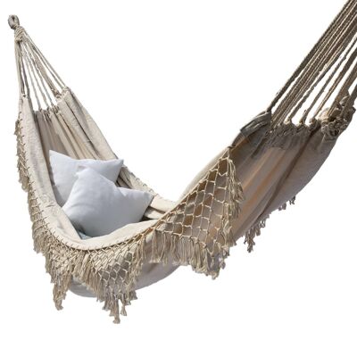 Ivory White Brazilian Style Hammock - Canvas Tassels Crochet Fringe Double EXTRA-LARGE