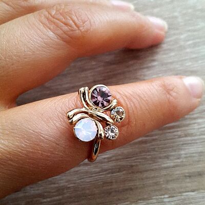 Gold butterfly crystal ring