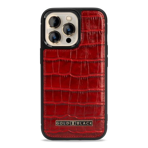iPhone 13 Pro MagSafe Leder Case Kroko-Prägung rot