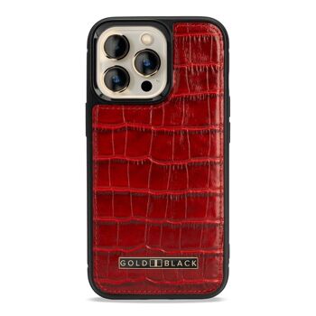 Etui cuir iPhone 13 Pro MagSafe embossé crocodile rouge 1
