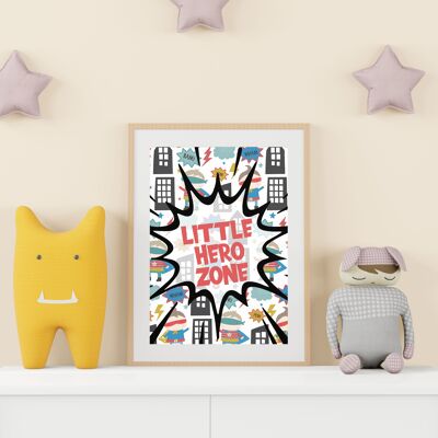 Estampado de superhéroes de la zona del pequeño héroe para la habitación de los niños/guarderías