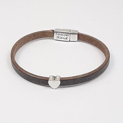 Semplice pulsera de cuero corazón montaña gris plateado