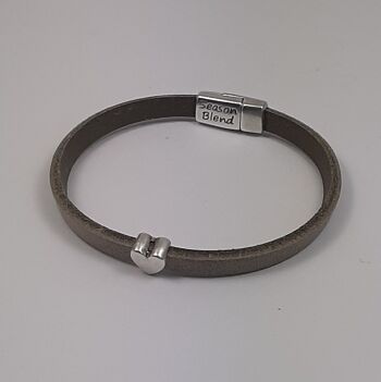 Bracelet cuir Semplice coeur gris clair plaqué argent 1