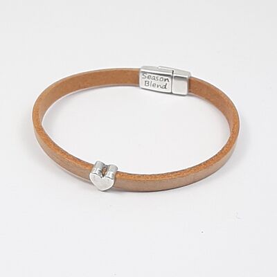 Semplice leren armband hartje licht cognac verzilverd