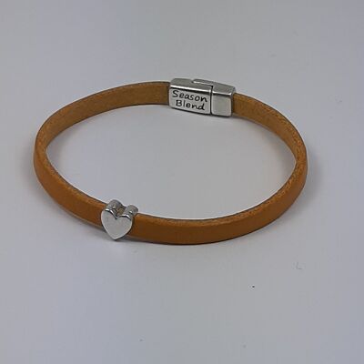 Pulsera de cuero Semplice corazón baño de plata ocre