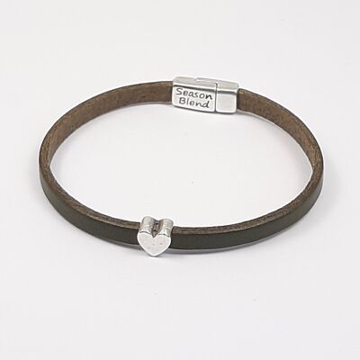 Semplice leren armband hartje olijfgroen verzilverd