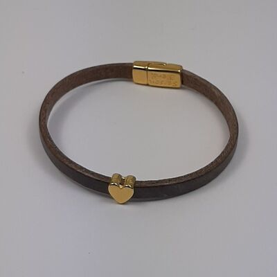 Bracciale in pelle Semplice cuore montagna grigio placcato oro 24Kt