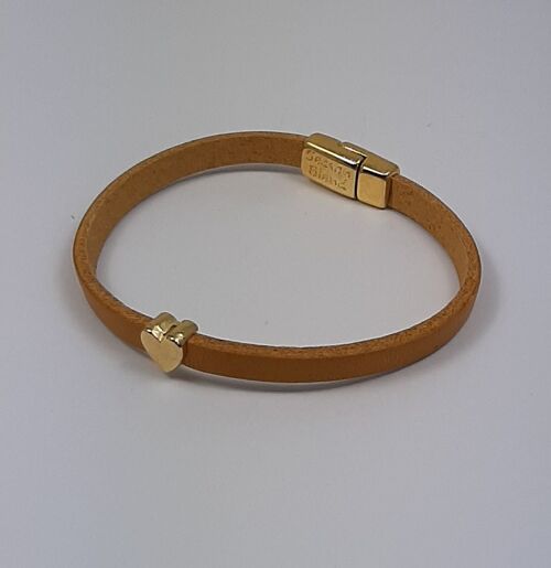 Semplice leren armband hartje oker 24K verguld