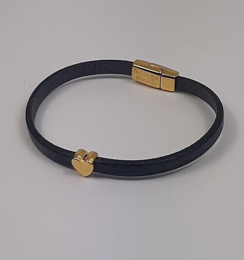 Semplice leren armband hartje jeans blue 24K verguld