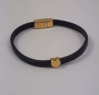 Bracelet cuir Semplice coeur noir plaqué or 24Krt 1