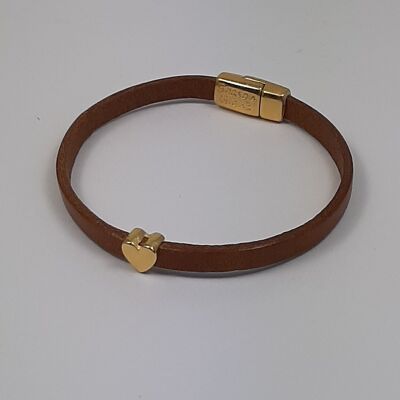 Semplice leren armband hartje bruin 24K verguld