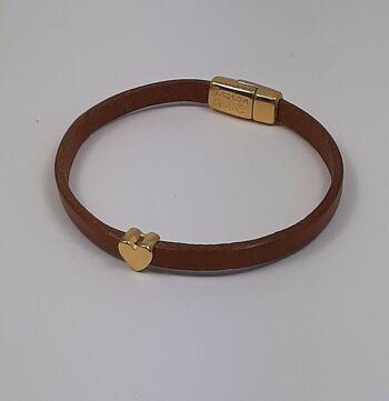 Bracelet cuir Semplice coeur marron plaqué or 24 carats 1