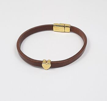 Bracelet cuir Semplice coeur marron plaqué or 24 carats 2