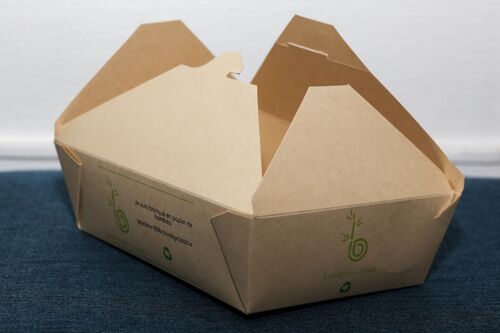 Lunch box  en papier de bambou naturel - 1490 ml (200 unités)
