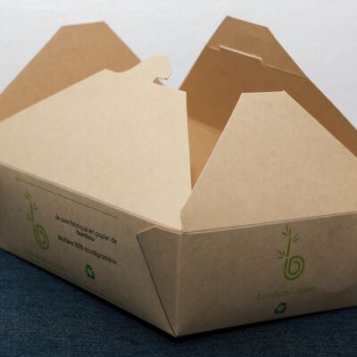 Lunch box  en papier de bambou naturel - 1490 ml (200 unités)