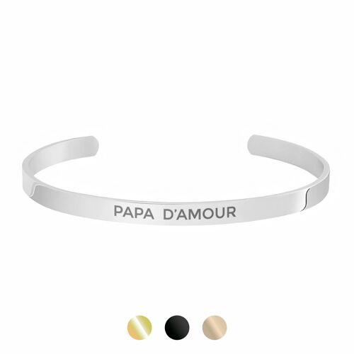 Bracelet Manchette Inox Argenté "PAPA D'AMOUR"