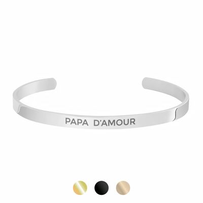 Silver Stainless Steel Cuff Bracelet "PAPA D'AMOUR"