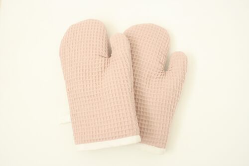 Waffle cloth oven mitts soft pink