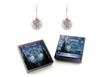 Boucles d'oreilles en plaqué argent avec pierres de cristal scintillantes, Van Gogh, Nuit étoilée 1