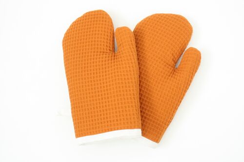 Waffle cloth oven mitts orange