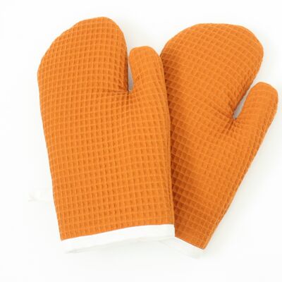 Waffle cloth oven mitts orange