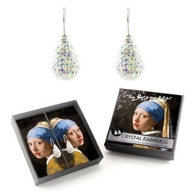 Boucles d'oreilles plaquées argent avec pierres de cristal scintillantes, Boucle d'oreille Fille à la perle, Vermeer