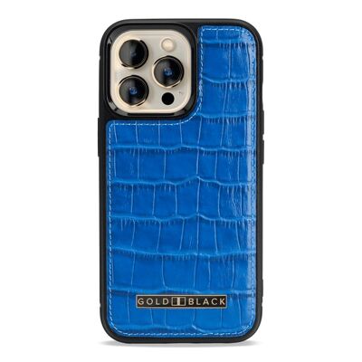 Étui en cuir pour iPhone 13 Pro MagSafe embossé crocodile bleu