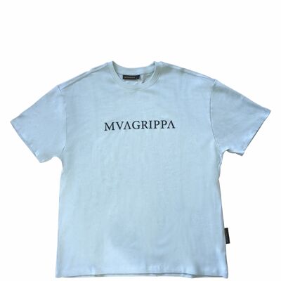 Hochwertiges Oversized-T-Shirt aus schwerem Filz aus 100 % Baumwolle mit gummiertem Mvagrippa-Textlogo. Blau