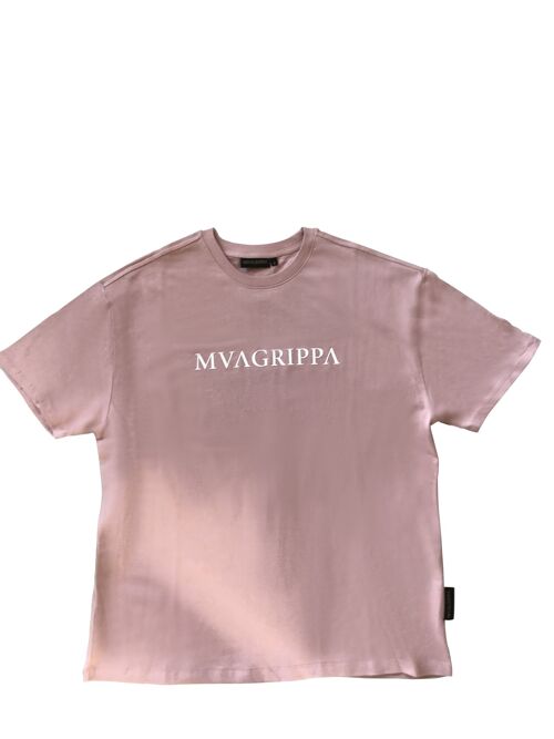 High quality oversized fit heavy felt 100% cotton T-Shirt with rubber print Mvagrippa text logo. Blush