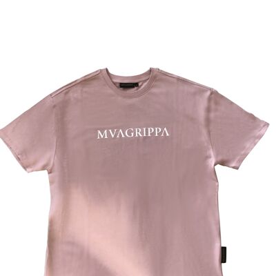 High quality oversized fit heavy felt 100% cotton T-Shirt with rubber print Mvagrippa text logo. Blush