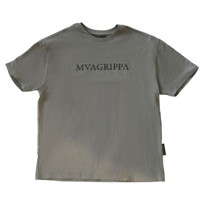 High quality oversized fit heavy felt 100% cotton T-Shirt with rubber print Mvagrippa text logo. Charcoal