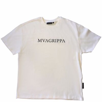 Hochwertiges Oversized-T-Shirt aus schwerem Filz aus 100 % Baumwolle mit gummiertem Mvagrippa-Textlogo. Farbcreme