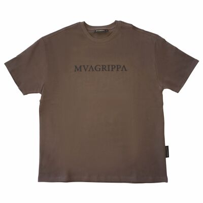 High quality oversized fit heavy felt 100% cotton T-Shirt with rubber print Mvagrippa text logo. Brown