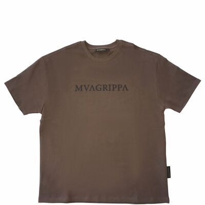 Hochwertiges Oversized-T-Shirt aus schwerem Filz aus 100 % Baumwolle mit gummiertem Mvagrippa-Textlogo. Braun