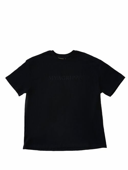 High quality oversized fit heavy felt 100% cotton T-Shirt with rubber print Mvagrippa text logo. Black