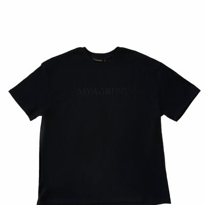 Camiseta 100% algodón de fieltro pesado de gran tamaño y gran calidad con estampado de goma con el logotipo de texto Mvagrippa. Negro